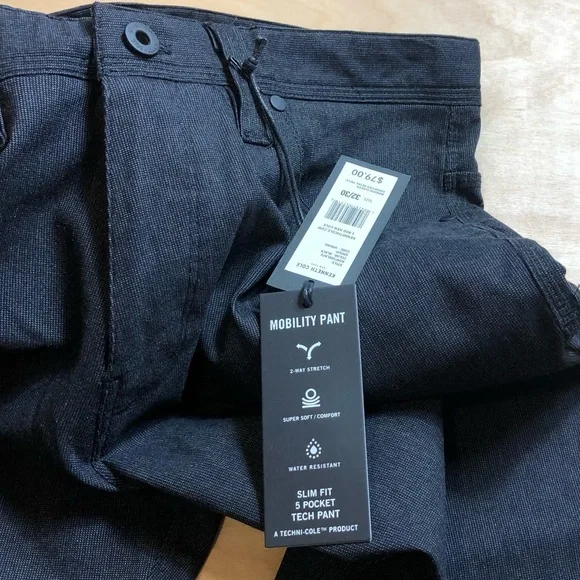 NWT Kenneth Cole Black Slim Fit 5Pocket Tech Pant Size 32X30.